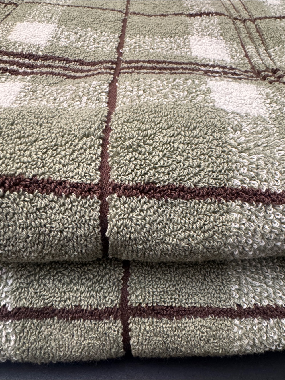 8pc BROOKS BROTHERS 100% Cotton Plaid Bath Towel Set - Sydney Plaid - Sage/Brown - Picture 8 of 13